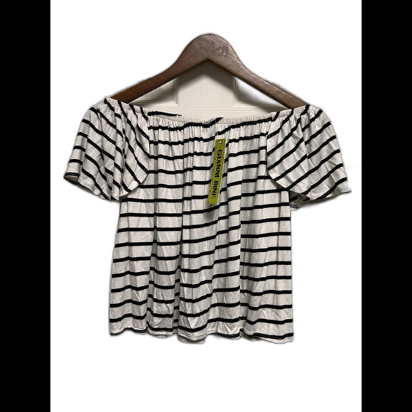 0092) NWT $49‎ Gianni Bini Top Blouse Crop Shirt Size Xsmall New Black White - Picture 1 of 9